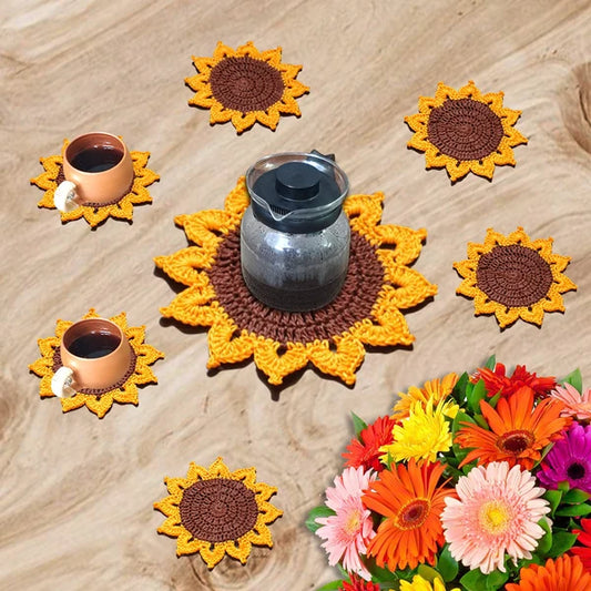 Bright & Cheery Sunflower Crochet Placemat & Coaster Set Image-2