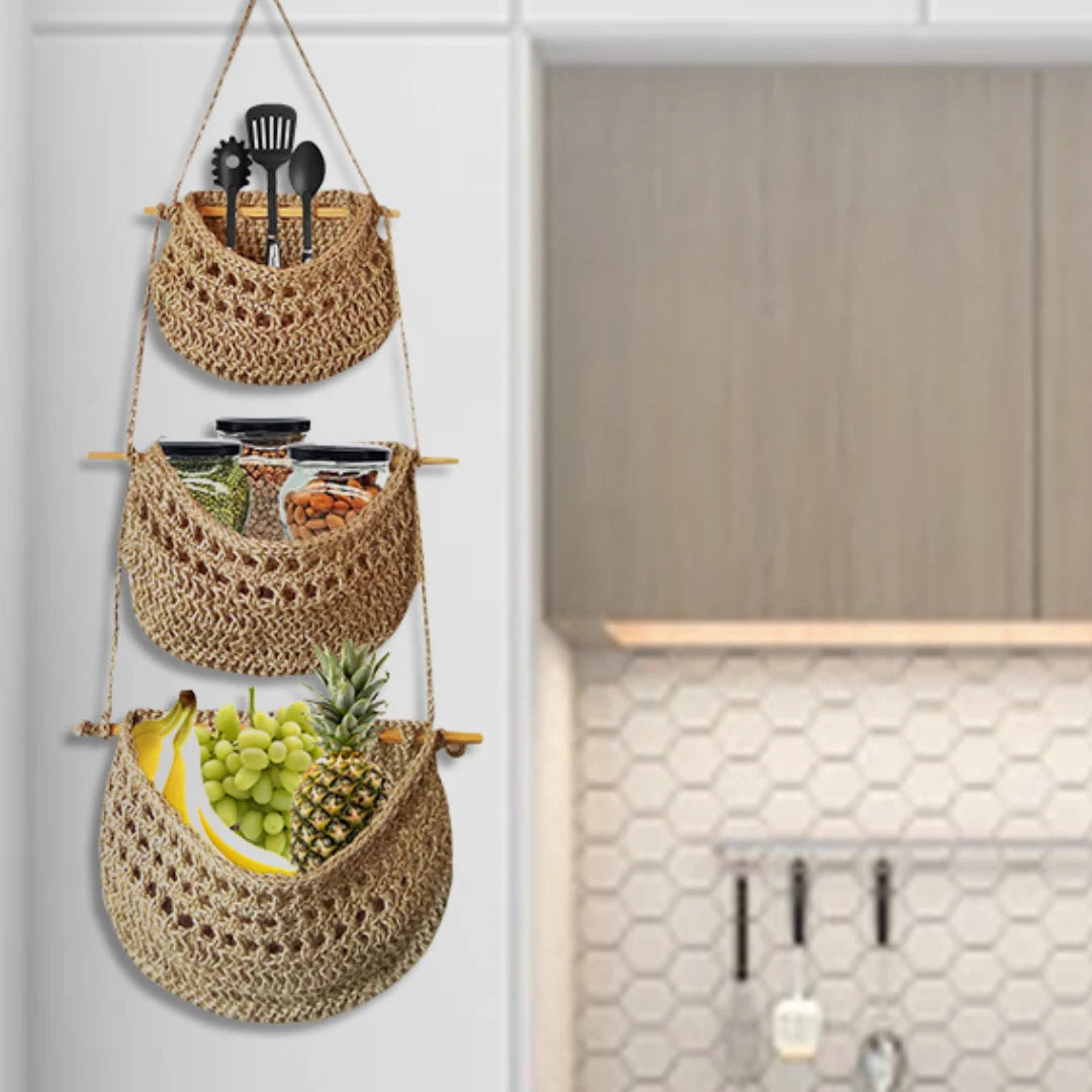 3-Tier Wall Crafts Mount Crochet Jute Hanging Basket Image-3