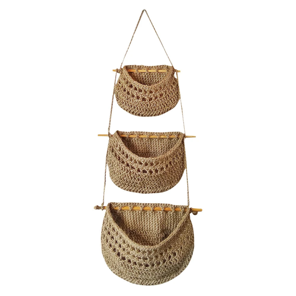 3-Tier Wall Crafts Mount Crochet Jute Hanging Basket Image-4