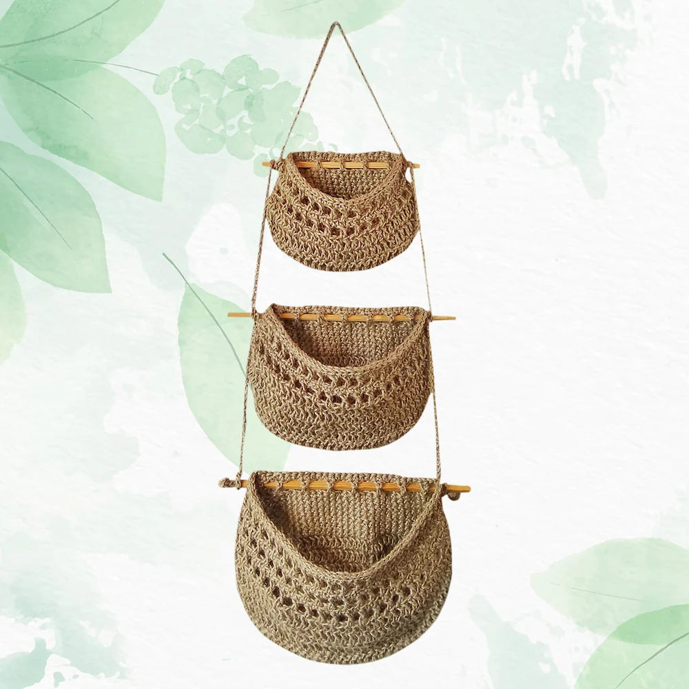 3-Tier Wall Crafts Mount Crochet Jute Hanging Basket Image-5