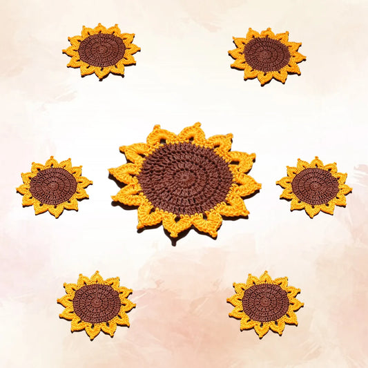 Bright & Cheery Sunflower Crochet Placemat & Coaster Set Image-1