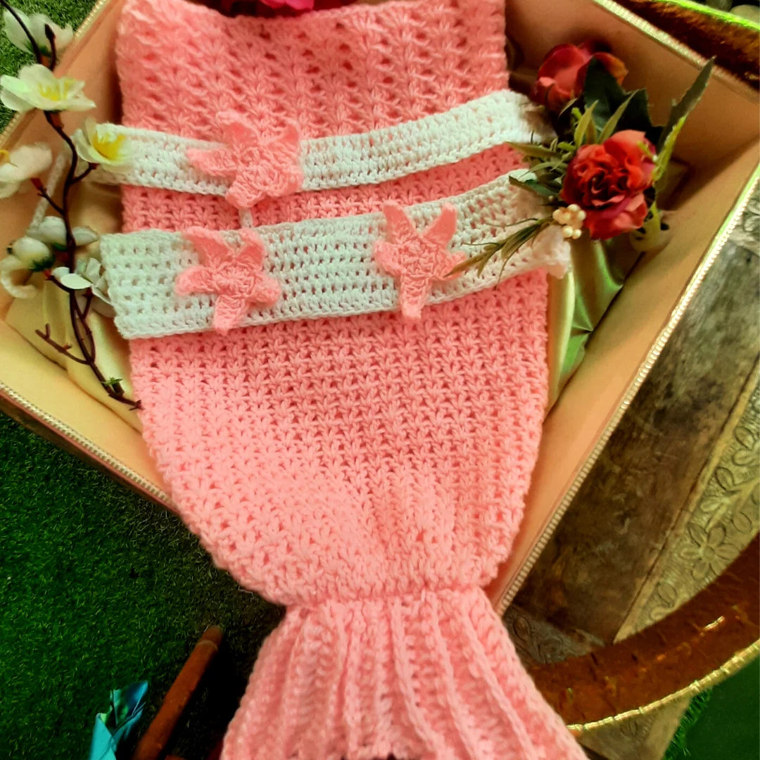 Handmade Crafts Baby Girl Mermaid Crochet Costume - Set of 3(Mermaid Tail, Bralette, Headband) Image-1
