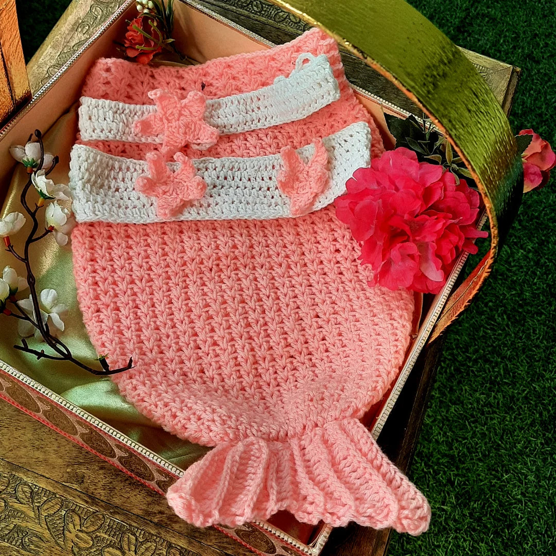 Handmade Crafts Baby Girl Mermaid Crochet Costume - Set of 3(Mermaid Tail, Bralette, Headband) Image-2