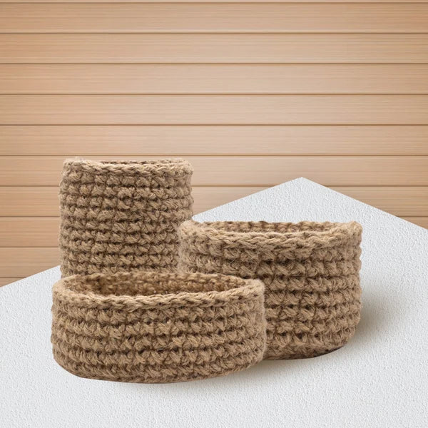 Handmade Crafts Jute Organizer Crochet Baskets - Set of 3 Image-1