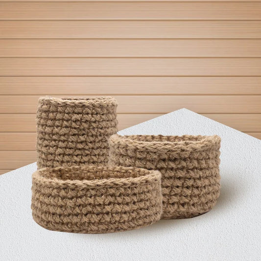 Handmade Crafts Jute Organizer Crochet Baskets - Set of 3 Image-1