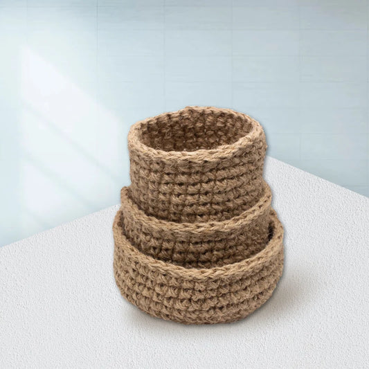 Handmade Crafts Jute Organizer Crochet Baskets - Set of 3 Image-2