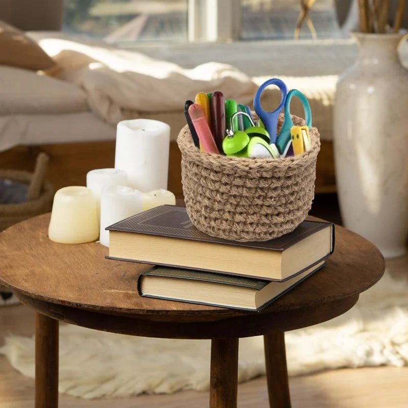 Handmade Crafts Jute Organizer Crochet Baskets - Set of 3 Image-4