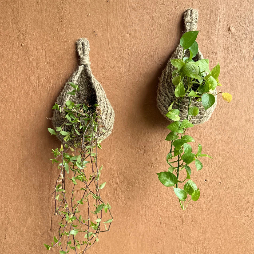 Jute Crafts Hanging Wall Planters Cum Baskets - Set of 2 Image-1