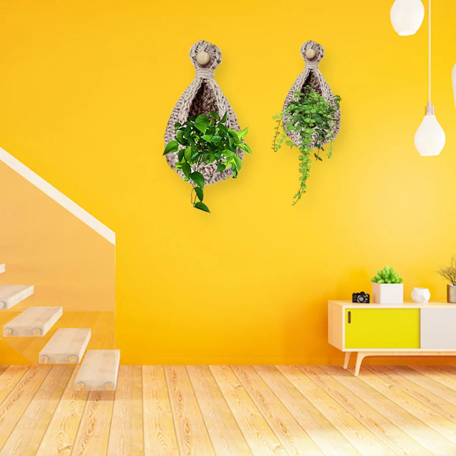 Jute Crafts Hanging Wall Planters Cum Baskets - Set of 2 Image-11