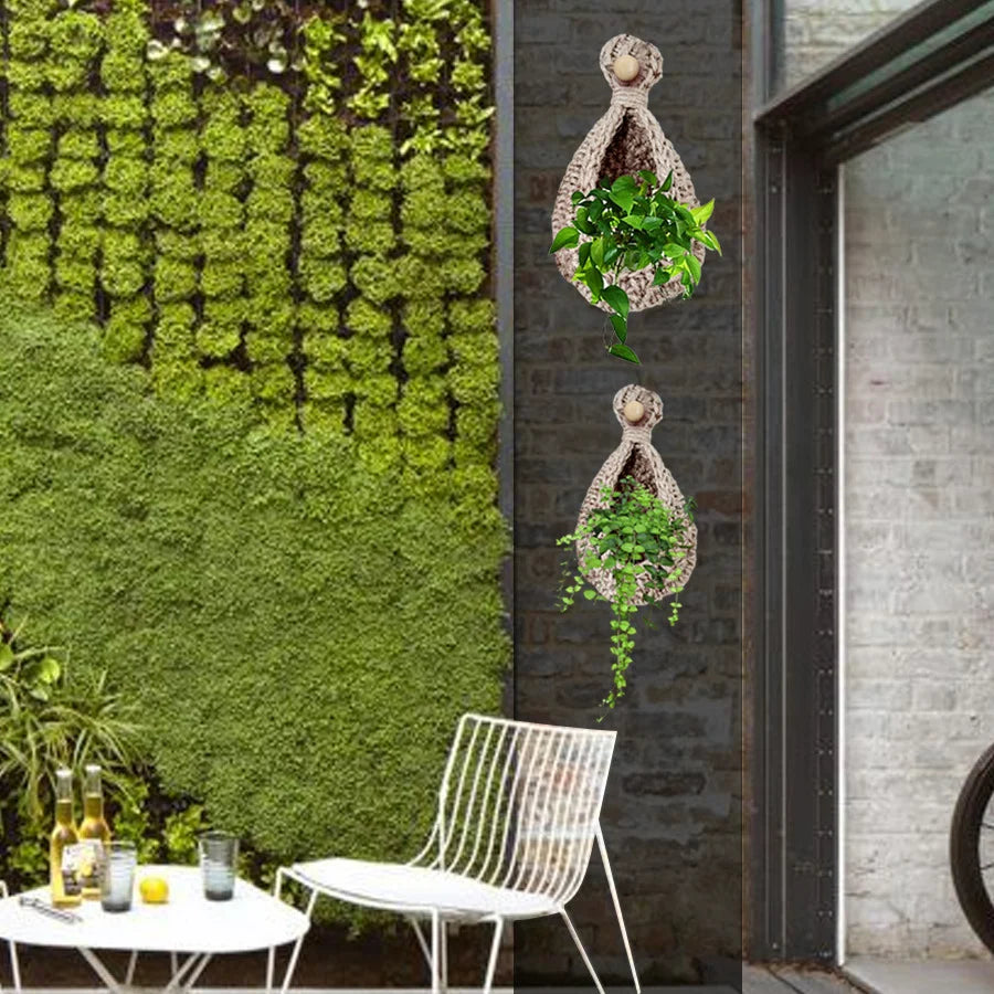 Jute Crafts Hanging Wall Planters Cum Baskets - Set of 2 Image-13
