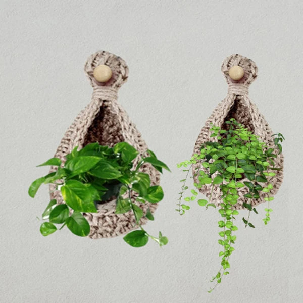 Jute Crafts Hanging Wall Planters Cum Baskets - Set of 2 Image-14