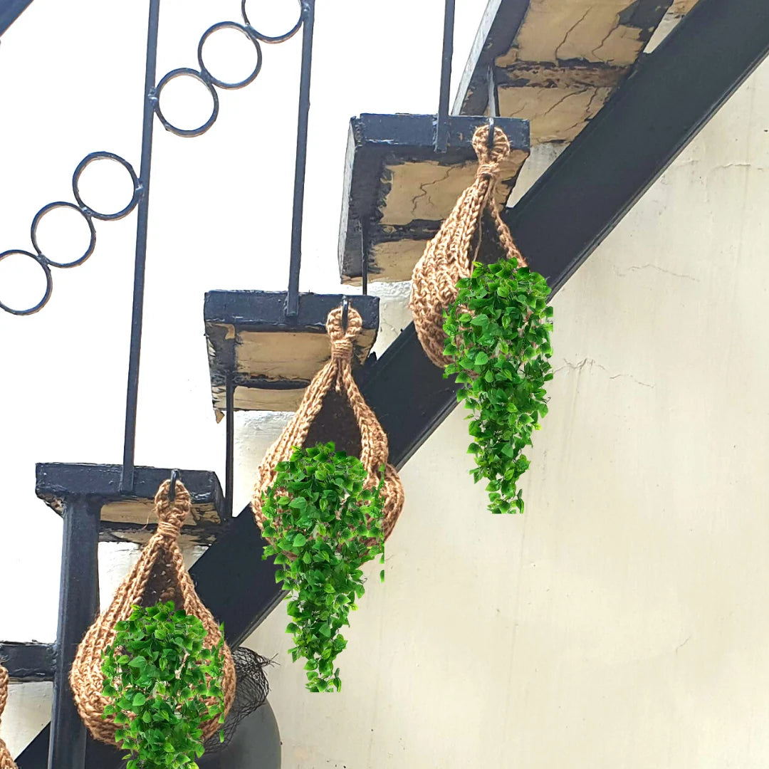 Jute Crafts Hanging Wall Planters Cum Baskets - Set of 2 Image-7
