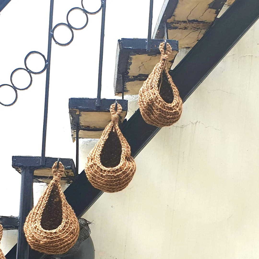 Jute Crafts Hanging Wall Planters Cum Baskets - Set of 2 Image-6