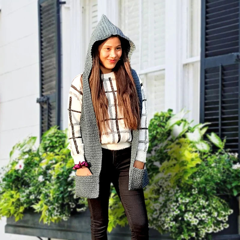 Handmade Crochet Multi functional 3 in 1 Design - Muffler With Hoodie & Pockets Image-2