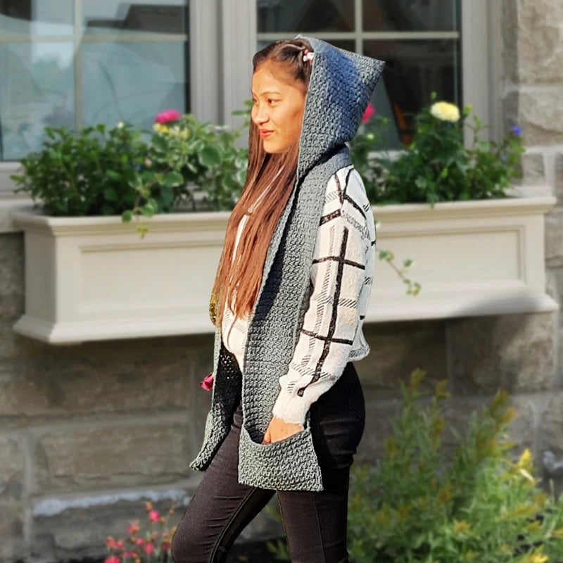 Handmade Crochet Multi functional 3 in 1 Design - Muffler With Hoodie & Pockets Image-5