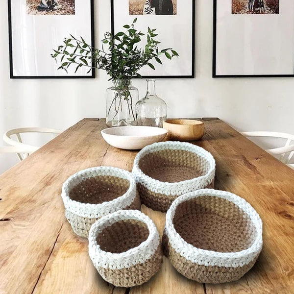 Handmade Crafts Jute Organizer Crochet Baskets - Set of 4 Image-1