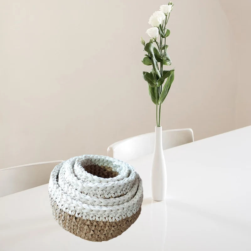 Handmade Crafts Jute Organizer Crochet Baskets - Set of 4 Image-3